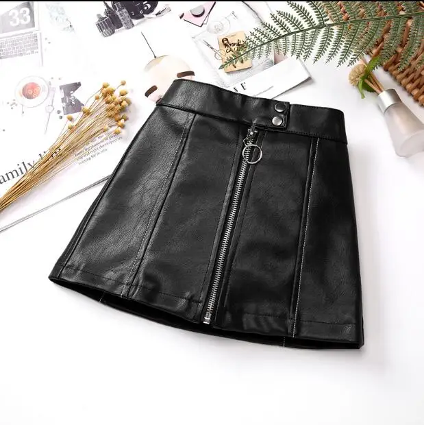 new wholesale girls leather skirt autumn winter fashion girls skirt 4-9t C52 - Цвет: Черный