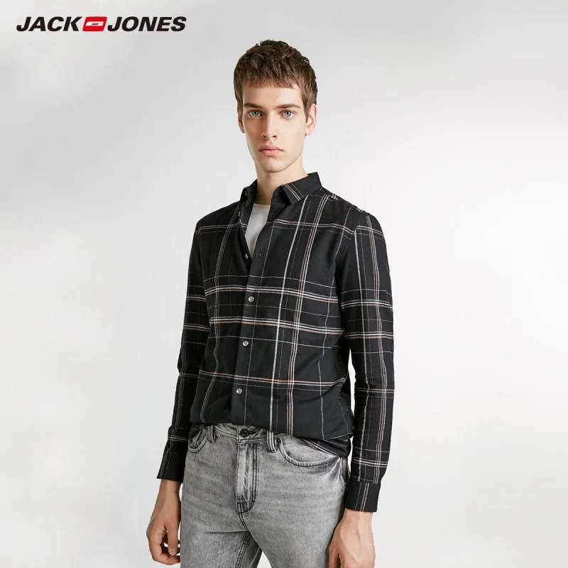 JackJones Мужская отшлифованная ткань клетчатая рубашка с длинными рукавами 218405521