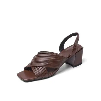 

2020 Summer Retro Women Sandals 6CM Thick Heel Design Open Toe Shoes High Quality Material Comfortable Women Sandals