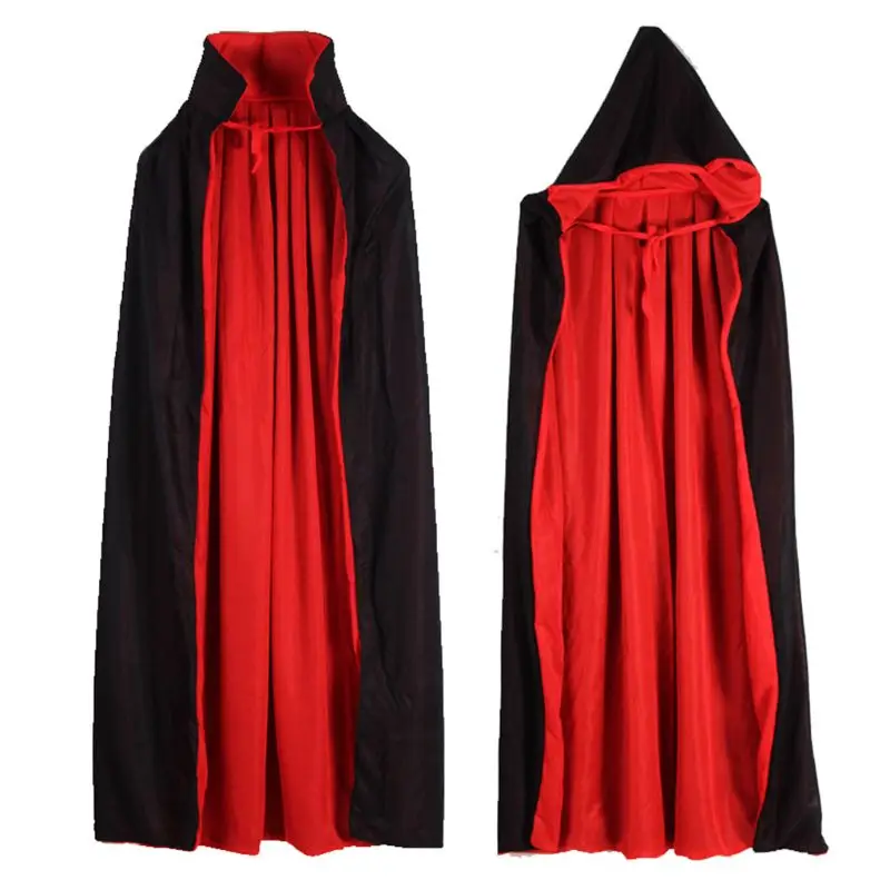 Vampire Cloak Cape Stand-up Collar Cap Reversible for Halloween Cosplay Costume M89E