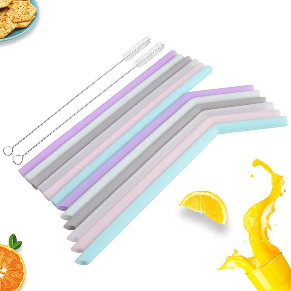 Reusable Flexible Silicone Straight Elbow Beverage Milky Tea Drinking Straw Drinking Straight Straws For Party Birthday Bar Tool