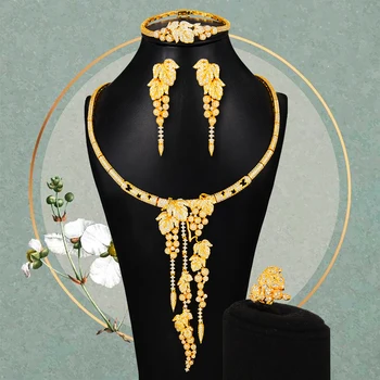 

COSTUME 4PCS BIG Fashion Luxury Grape African Jewelry Set For Women Wedding Party Cubic Zircon Dubai Bridal Jewelry Indian 2020