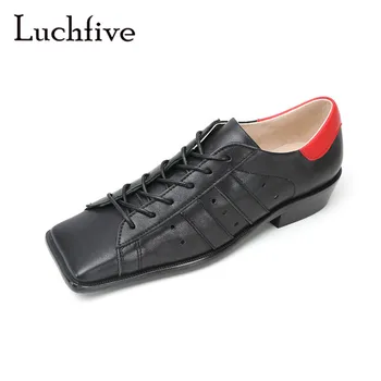 

Square Toe Oxfords Flat Heel Casual Shoes Women's Lace up Trendy Fashion Shoes Celebrity Leather Loafers Shoes Women