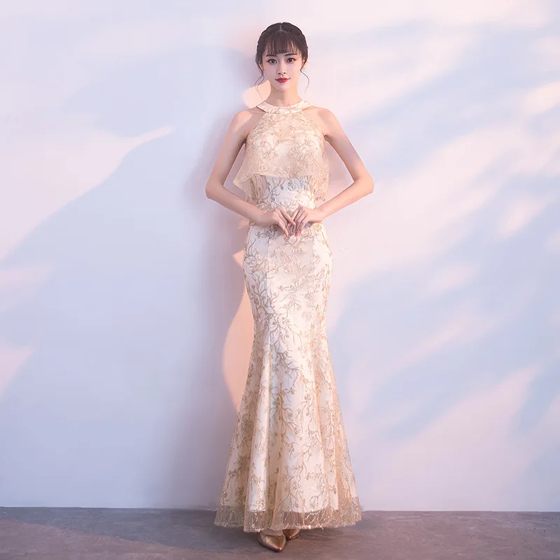 Блестки цветочный Чонсам элегантное китайское женское вечернее платье винтажное Восточное свадебное платье Qipao размер XS-3XL