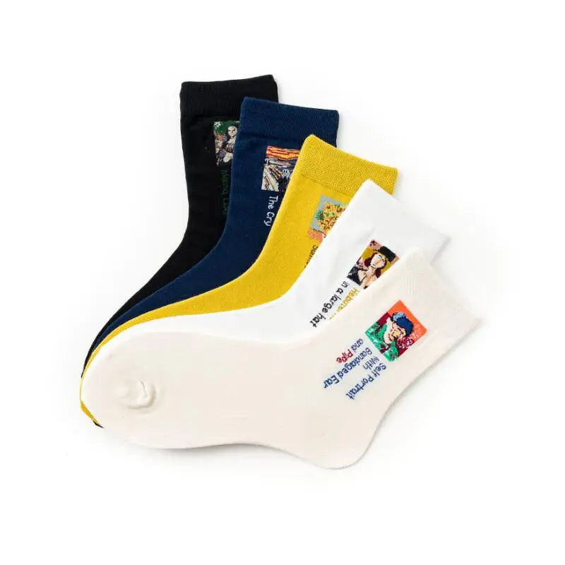 5pair Cotton Fashion Funny Hip Hop Man woman Socks Harajuku fruit Skateboard oil painting animal Happy Socks Female Party Angla