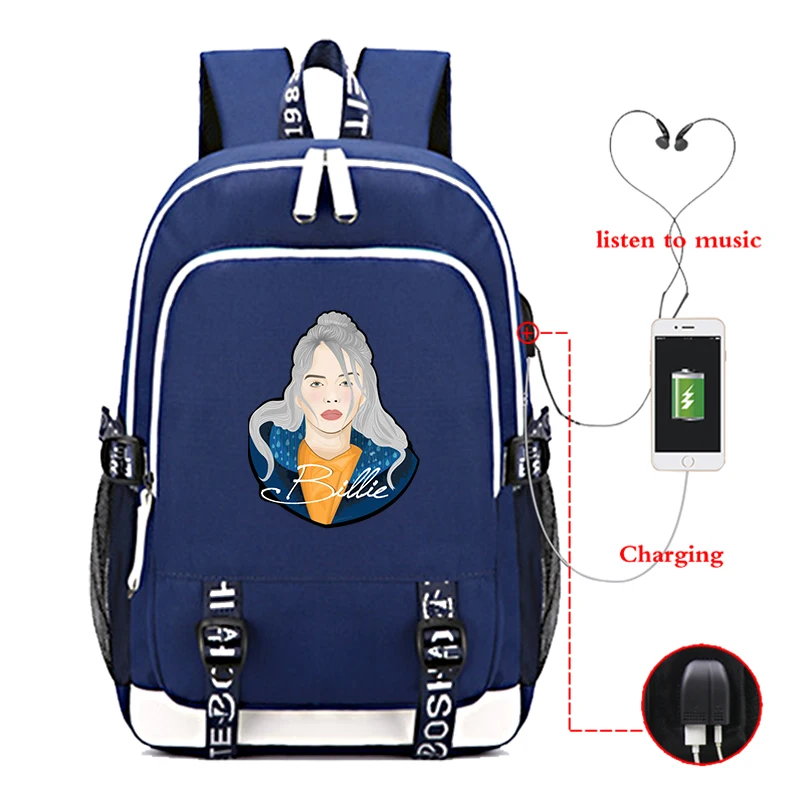 Рюкзак Mochila Billie Eilish, школьные сумки, детские рюкзаки, рюкзак для девочек, рюкзак для путешествий, рюкзак для зарядки через usb