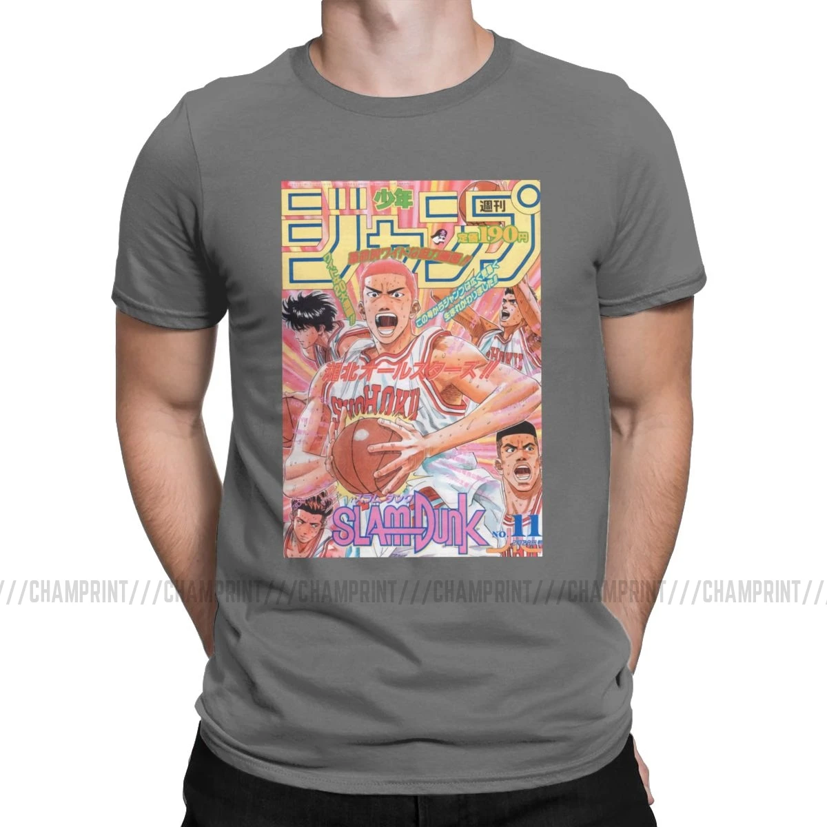 Смешные Slam Dunk баскетбольные футболки с аниме рисунком для мужчин из чистого хлопка футболка Sakuragi Hanamichi Спорт манга футболки летняя одежда - Цвет: Темно-серый