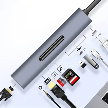 

USB C HUB 9 in 1 USB Type C to USB 3.0 4K 60Hz HDMI VGA 100W PD Dock Splitter HUB for MacBook/Pro/Air iPad Pro USB C HUB