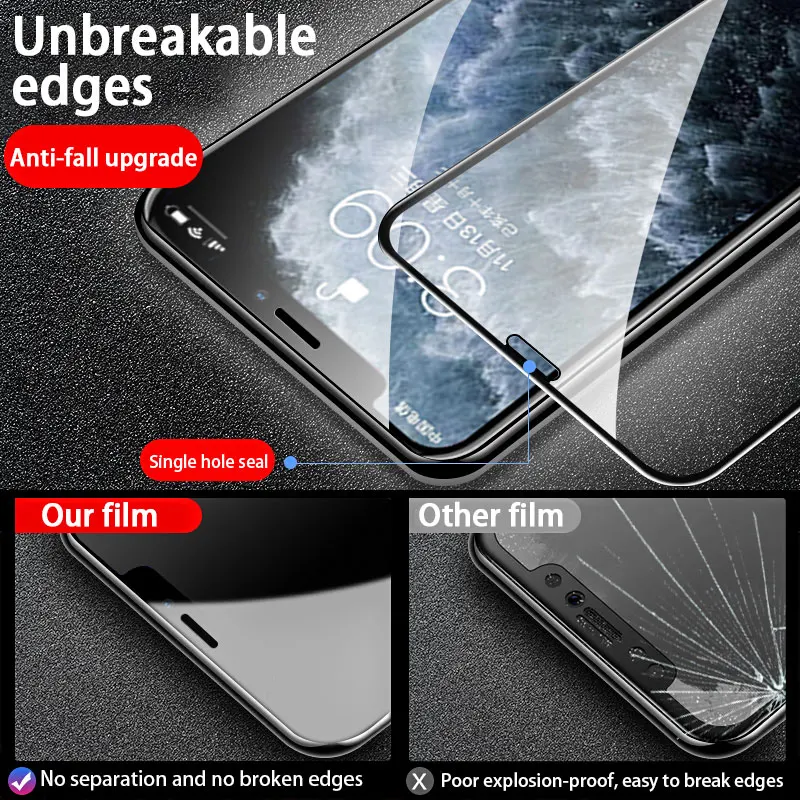 3PCS Full Cover Protective glass on For iPhone 11 12 13 Pro Max tempered Glass Film iPhone X XR XS Screen Protector Curved Edge
