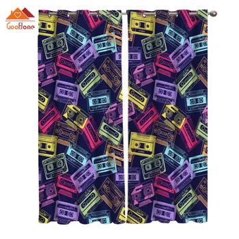 

Multicolored Retro Music Cassette Window Curtains Living Room Outdoor Fabric Drapes Curtain Home Decor