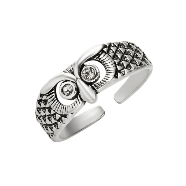 Animal Owl Rings for Women 6 Cute Style Blue Eye Silver Color Adjustable Open Ring Men Gothic Jewelry Gift