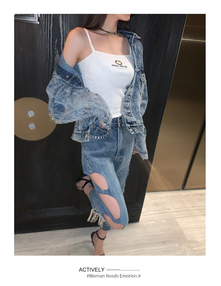 2020 sexy hollow out sequines tassel jeans coat Women Beading Rivet Vintage Boyfriend denim jacket coat Female Long Sleeve Coat