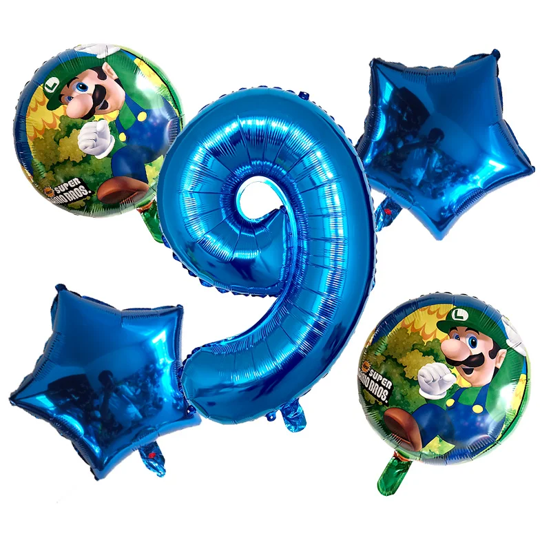 5 шт. воздушные шары "Супер Марио" 32 дюйма цифры воздушные шары мальчик девочка день рождения Братья Марио и Луиджи майлар синий красный шар набор декора - Цвет: Blue-9