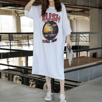 

Women Nightgown Cotton Casual Nightwear Cartoon Short Sleeve Long Nightdress Large Size Home Dressing Gown Intimate Lingerie