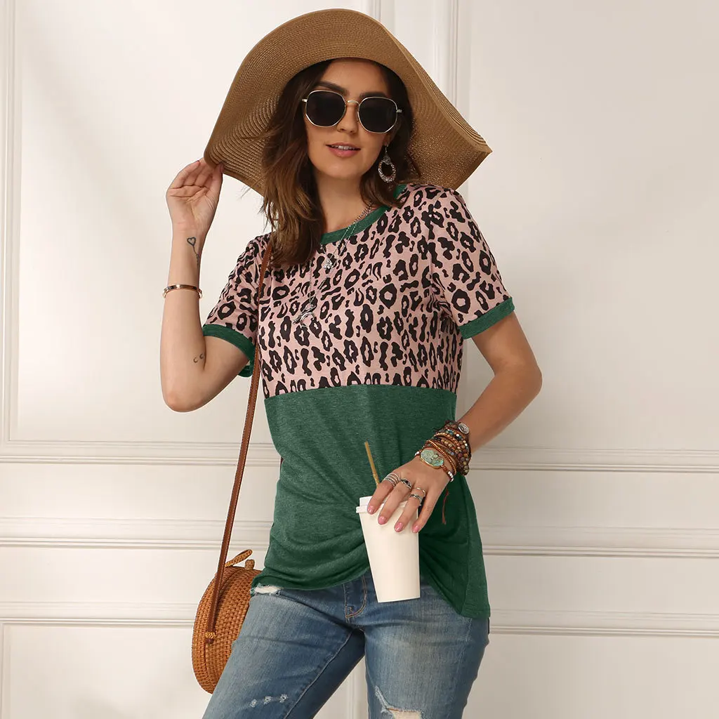 Дизайн женская одежда Весна и лето Новинка леопардовая футболка с коротким рукавом