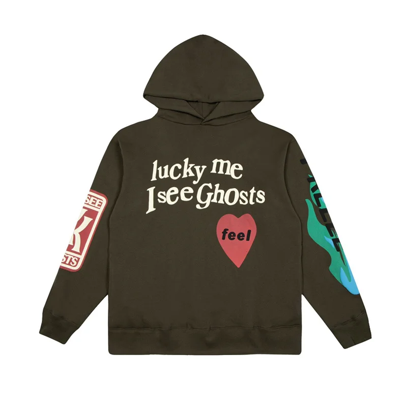 Худи Kanye West Lucky me I see Ghost худи с красным сердечком зеленое детское пуловер