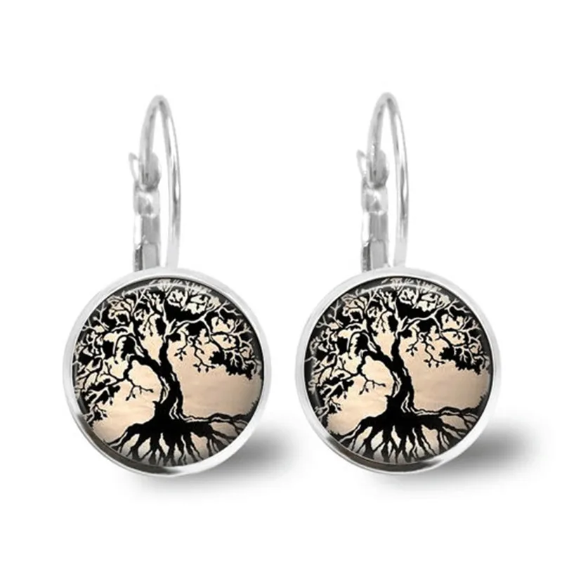 Винтажные Ювелирные изделия Древо жизни стеклянные кабошоны висячие серьги