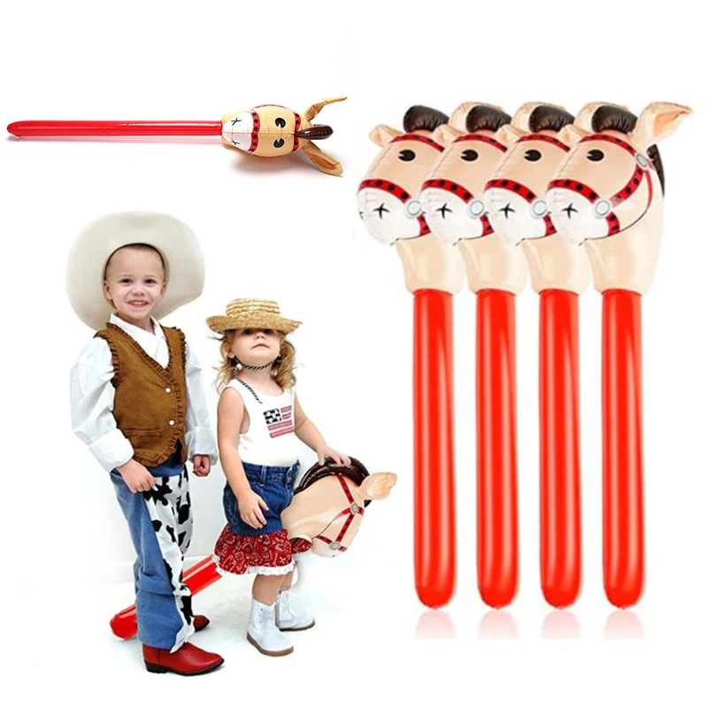 

Practical Multi-functional Classic PVC Inflatable Horse Head Stick Ride-on Animal Toy For Kid Plaything Party Decor