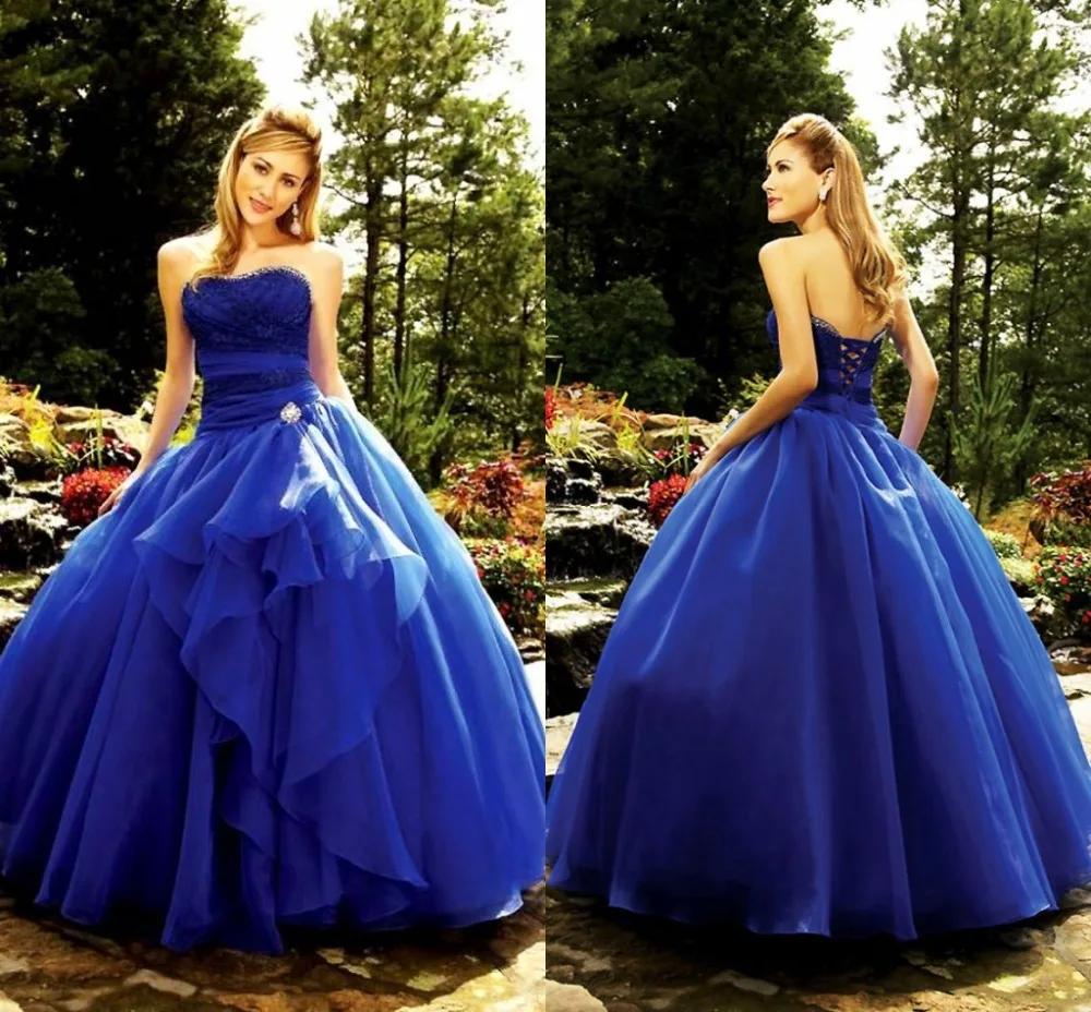 

Royal Blue Floor Length Custom Lace Strapless Modern Plus Size Cheap Quinceanera Ball prom Gown 2018 mother of the bride dresses