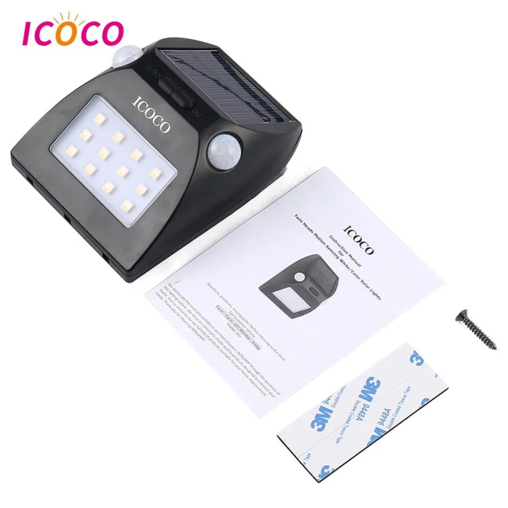 ICOCO 12LED Открытый датчик движения Солнечный свет широкоугольный дизайн с белым и красным цветом Регулируемая яркость 2 движения головки