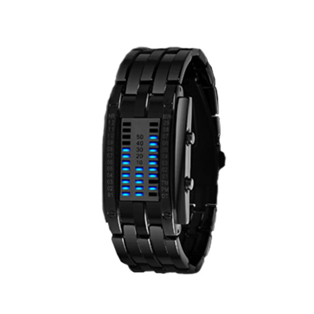 

Fashion Trend Creative Sport Watch Men Tungsten steel Strap Binary LED Display Watches Couple Digital Watch