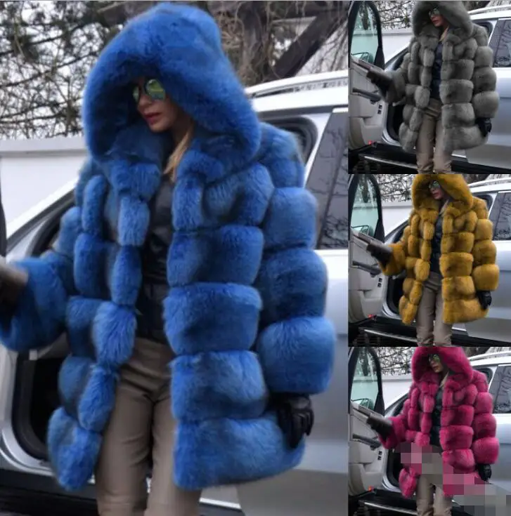 Шуба женская зимняя из искусственного меха свободная шуба средней длины с