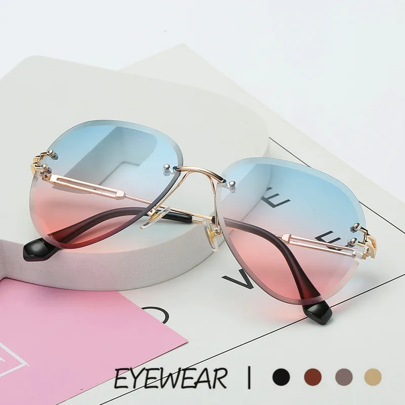 Rimless Metal Sunglasses Women Brand Designer Sun Glasses Gradient Shades Cutting Lens Ladies Driver Goggles UV400 | Автомобили и