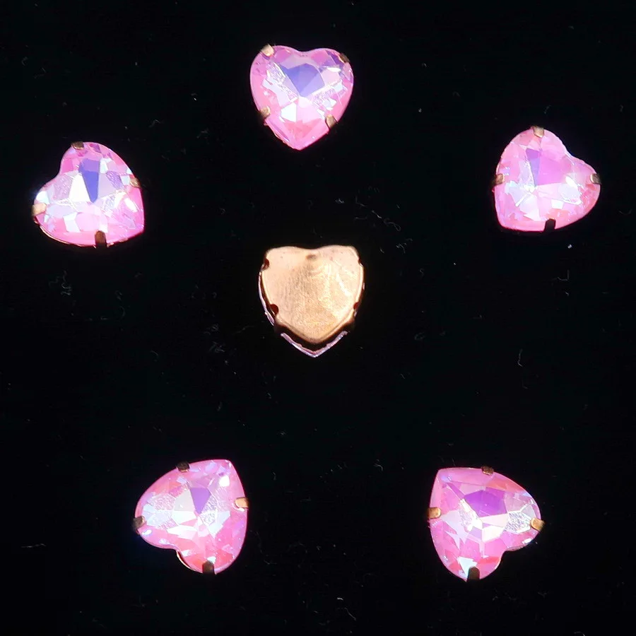 A46 Pink AB 20 шт/п золотые коготь настройки желе конфеты и AB стекло Кристалл 10 мм в форме сердца пришить стразы ботинки с бусинами сумки ручной работы diy отделка - Цвет: A46 Pink AB