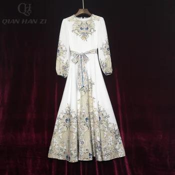 

Qian Han Zi vintage French palace printing super fairy forest slim lantern sleeve temperament long dress holiday dress 2020 new