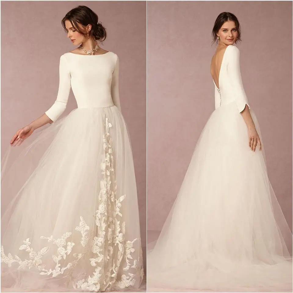 

Элегантное Тюлевое свадебное платье, плиссированная юбка-трапеция с аппликацией, изящные свадебные платья, зимнее свадебное платье с длинным рукавом