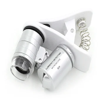 

60x Clip on Magnifier For Phone Camera Universal Smartphone Mini Microscope Loupe Magnifying Glass With Led Lights Batteries