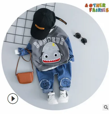 Осенний комплект спортивной одежды для мальчиков; - Цвет: Shark grey