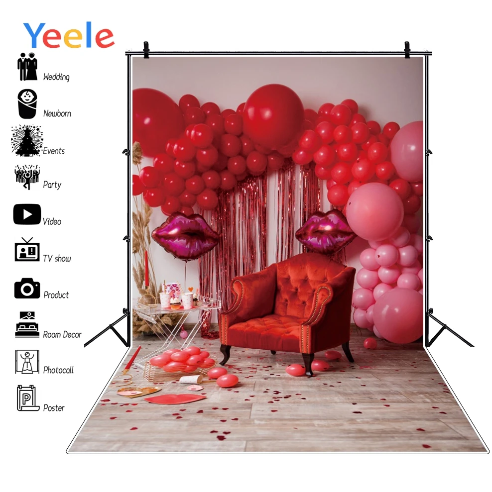 Реквизит для фотосъемки Yeele День Святого Валентина красные воздушные шары диван