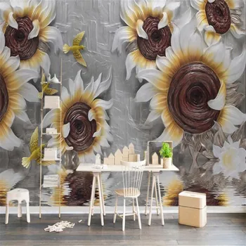 

Custom 3D wallpaper mural 3D relief three-dimensional sunflower flower rich seamless mosaic background wall painting