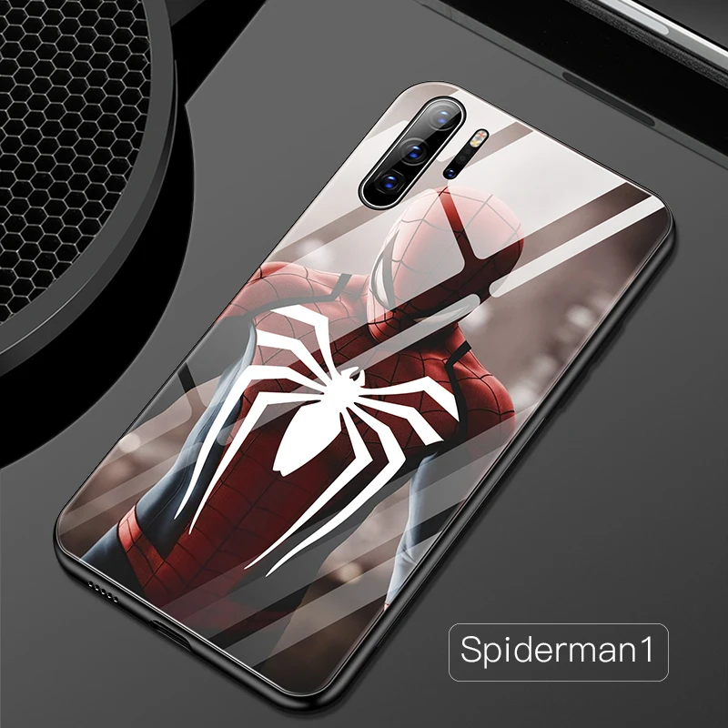 Avengers Luxury Glass Case For Huawei P10 Plus 20Pro 30 Lite Spiderman Iron Man Captain America Cover For Mate10 20 30 Pro Coque - Цвет: Spiderman1