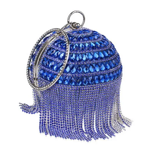 YM1131blue SEKUSA мяч; со стразами; с бахромой Для женщин вечерние металлический расшитая кристаллами сумочка-клатч вечерняя Свадебная вечерняя свадебная сумочка через плечо сумки из натуральной кожи на ремешке клатч - Цвет: YM1131blue