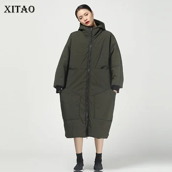 

XITAO Fashion Big Pocket Coat Women Plus Size Hooded Parka Keep Warm Slim Zipper Long Top Women Winter Clothes Women DMY1253