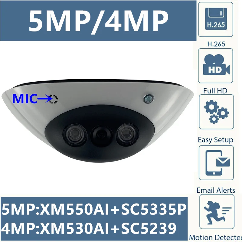 Интеграции микрофон 5MP 4MP IP потолочный купол Камера XM550AI + SC5335P 2592*1944 IRC ONVIF