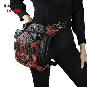 

Womens Steampunk Bags Gothic Skull Messenger Handbag Men's Shoulder Bag Vintage Fashion Retro Rock Waist Pack Small Leg Bag 2019