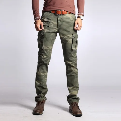 Green Camouflage Sz28-38 военные мужские камуфляжные хлопковые узкие прямые брюки Карманы Мужские Брюки Карго повседневные брюки B54 - Цвет: Green Camouflage