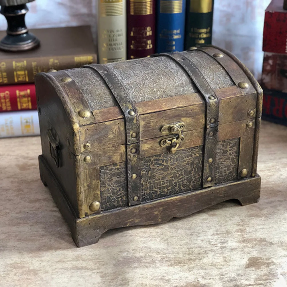 

Retro Make Up Organizer Wooden Pirate Treasure Chest Box Gem Jewelry Storage Box Trinket Keepsake Treasure Decor Home Organizer