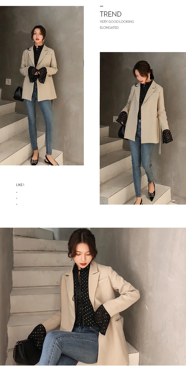 Spring Women Fashion New None Button Office Lady Suit Casual Slim Jacket Coat with belt