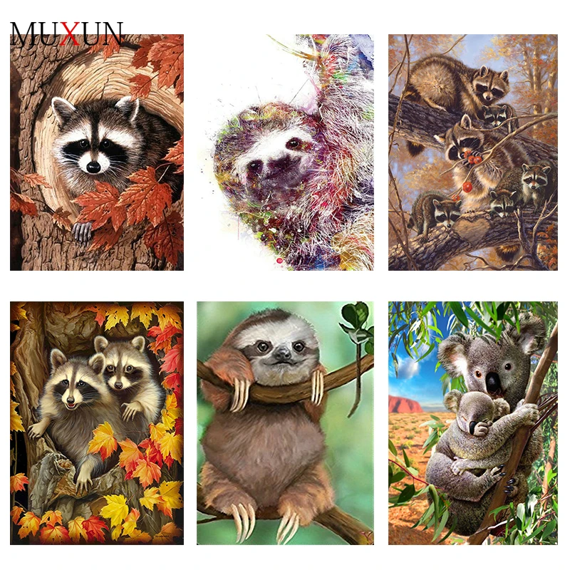 

Muxun 5D Diy Diamond Embroidery Animal Raccoon Tree Maple Leaf Diamond Painting Cross Stitch Full Drill Mosaic Decoration Ep295
