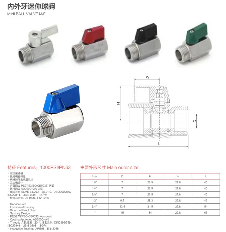 316, válvula de esfera bidirecional masculina de