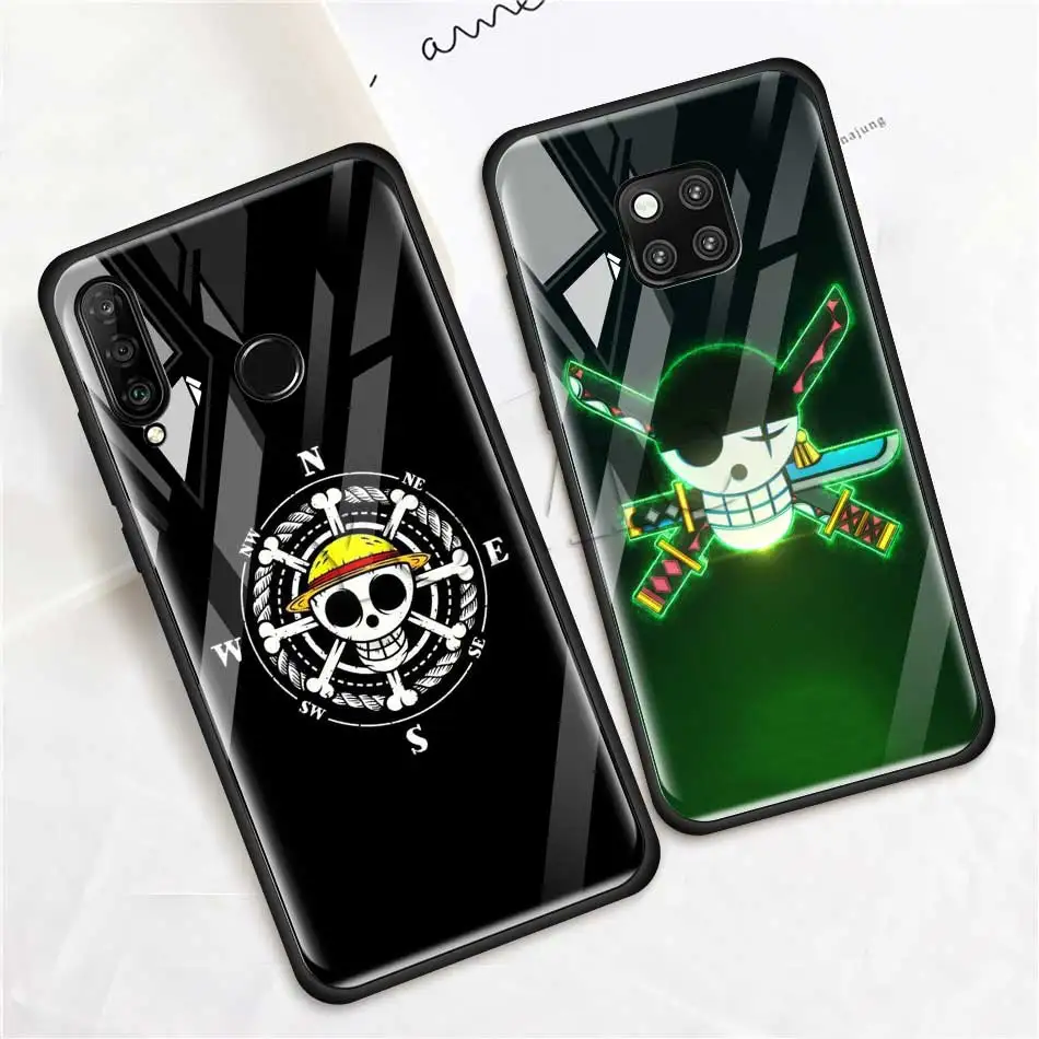 One Piece Anime logo Tempered Glass Cases for Huawei P30 Pro P10 P20 Lite Mate 20 Lite Honor 20 Pro 8X Phone Cover