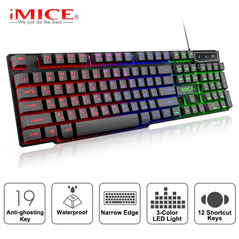 Игровая клавиатура iMice, имитация механической клавиатуры с подсветкой, русская геймерская клавиатура, проводные игровые клавиатуры USB для компьютера