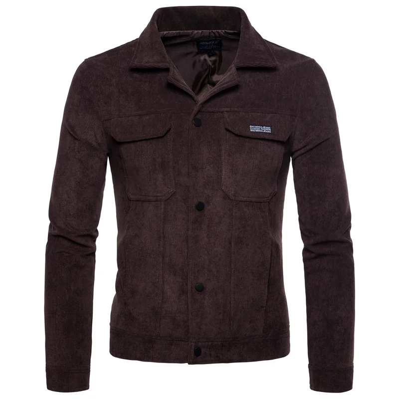 Вельветовая куртка мужская модная с отложным воротником осенне зимняя