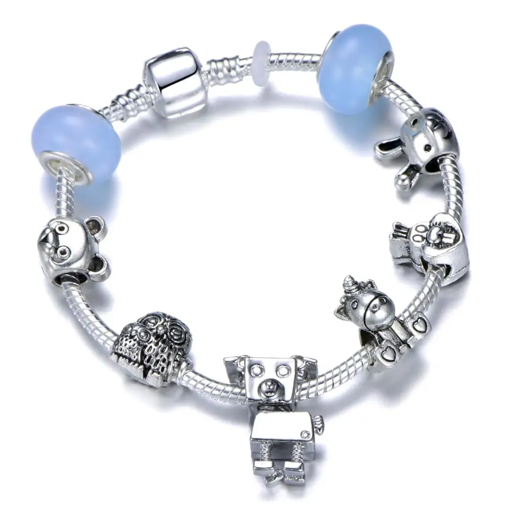 

Friendship Jewelry Bella Friends Bobby Unicorn Owl Charm Bracelet with Silver Plated Snake Chain Link Bracelet For Women Gift