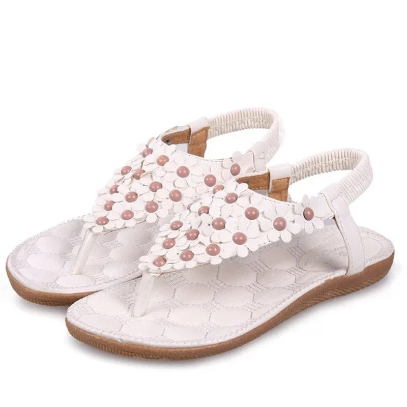 

Summer Women Sandals Classic Bohemia Beading Women's Shoes Flower Sandalias Femininas Flip Flops Flats Shoes Woman XKD4104