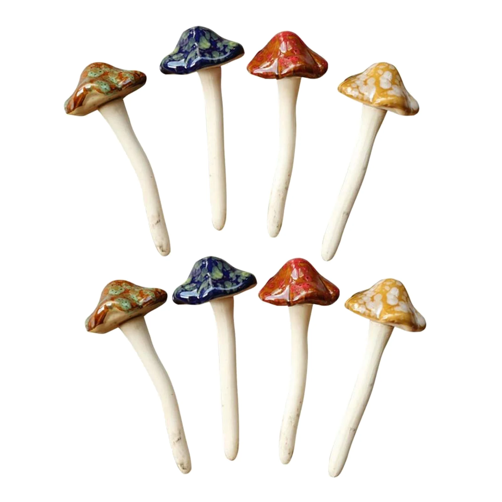 Garden Decor, 8pcs Colorful Ceramic Mushroom for Garden, Yard, Fairy Garden - Lawn Ornament Decor, Pottery Ornament